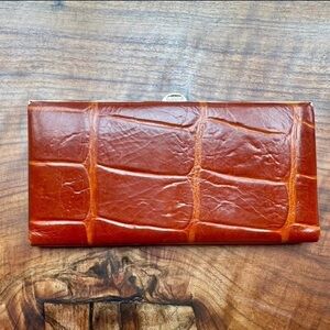 Lodis Croc-Embossed Leather Wallet|Vintage Clutch Organizer |Cognac Brown